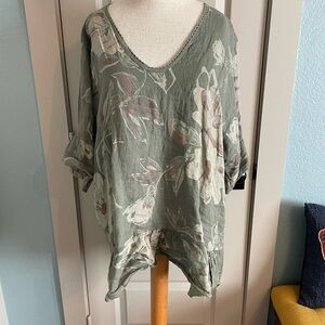 Green 3/4 Sleeve Boxy Blouse